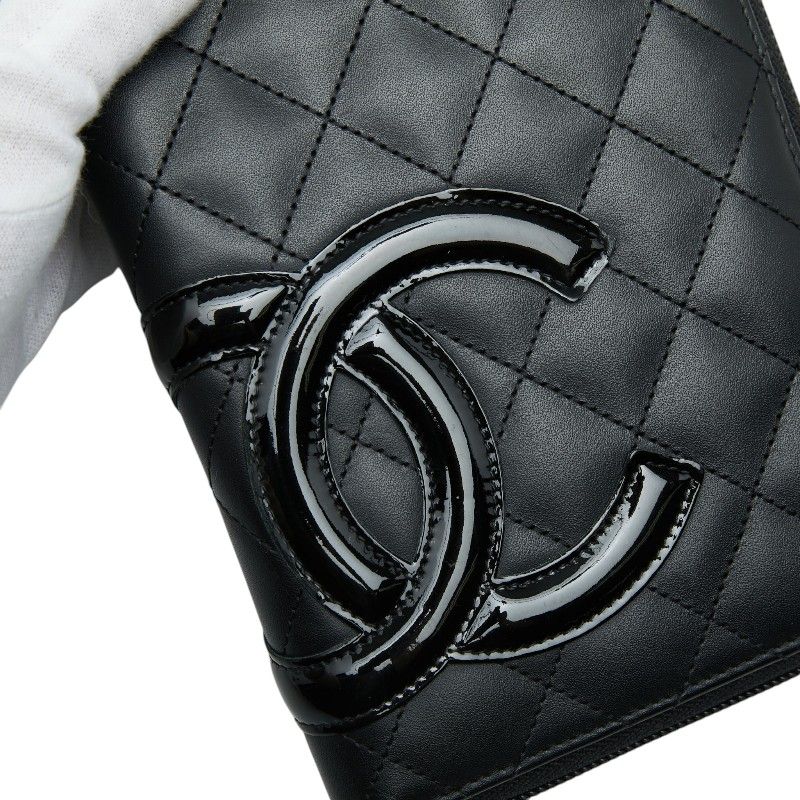 CHANEL Cambon Line Leather Patent Leather Long Wallet