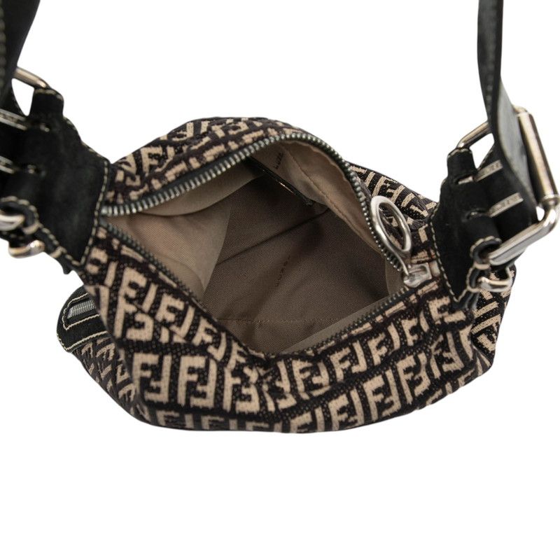 Fendi Zucchino Canvas Leather Suede Shoulder Bag