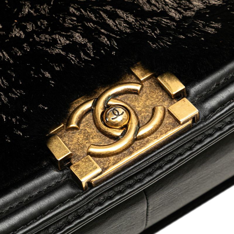 Chanel Boy Chanel Lambskin Fur Shoulder Bag