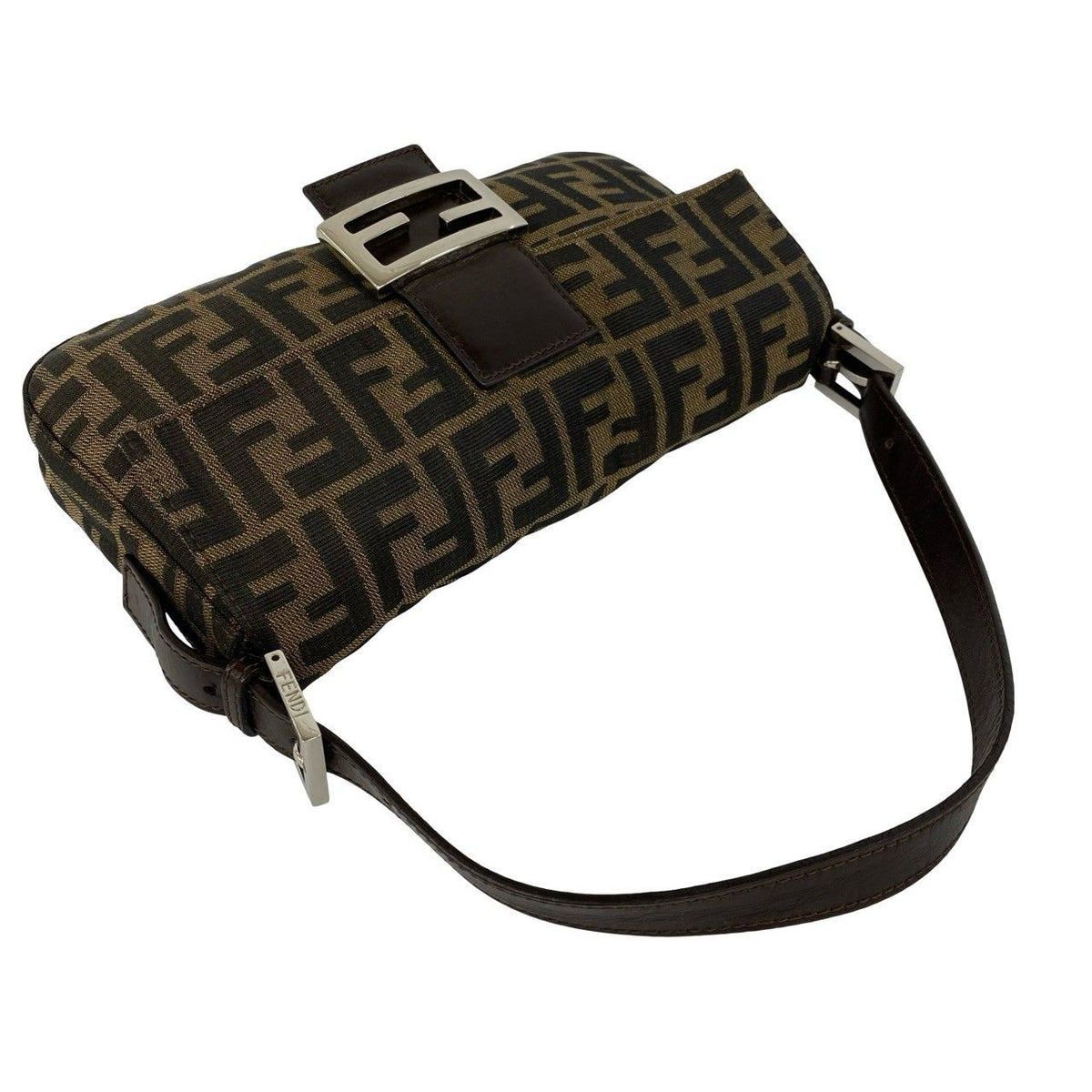 Fendi Mamma Baguette Canvas Leather Handbag