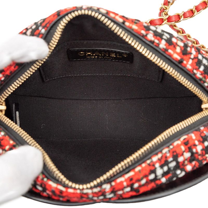 Chanel Coco Mark Tweed Leather Chain Shoulder Bag