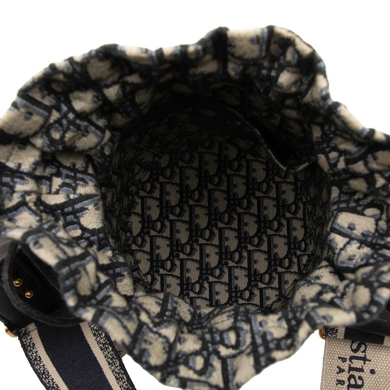 Dior Oblique Wicker Rattan Canvas Leather Bucket Bag