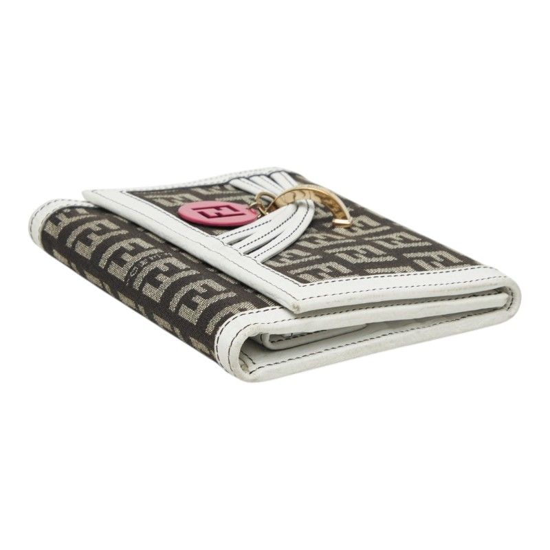 Fendi Zucchino Canvas Leather Trifold Wallet