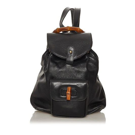 Gucci Bamboo Drawstring Leather Backpack (SHG-29292)