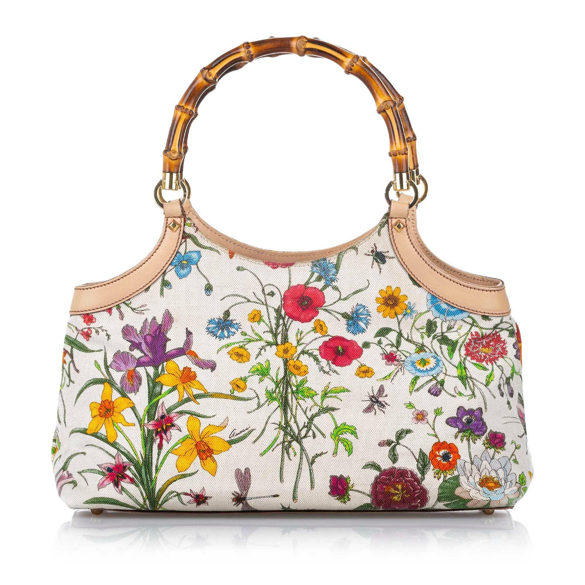 Gucci Bamboo Flora Canvas Handbag (SHG-17799)