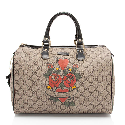 Gucci GG Supreme Tattoo Heart Medium Boston Bag (SHF-CqiJiV)
