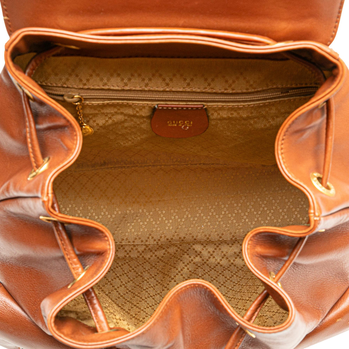 Gucci Leather Bamboo Drawstring Backpack