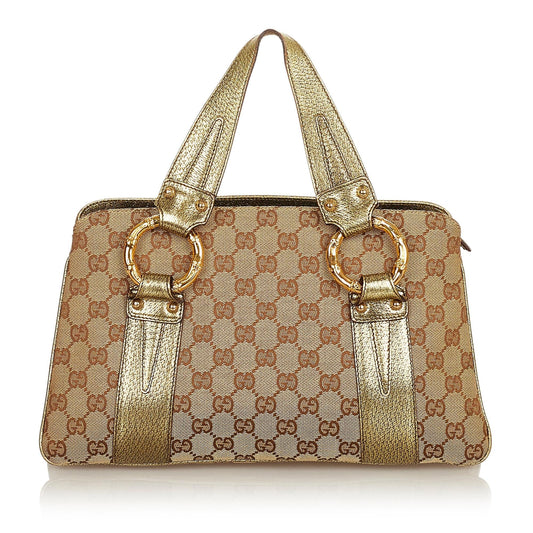 Gucci Metal Bamboo GG Canvas Handbag (SHG-25640)
