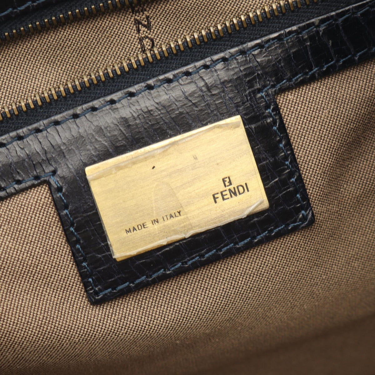 FENDI Etnico Handbag Brown/Navy leather 2101220019334