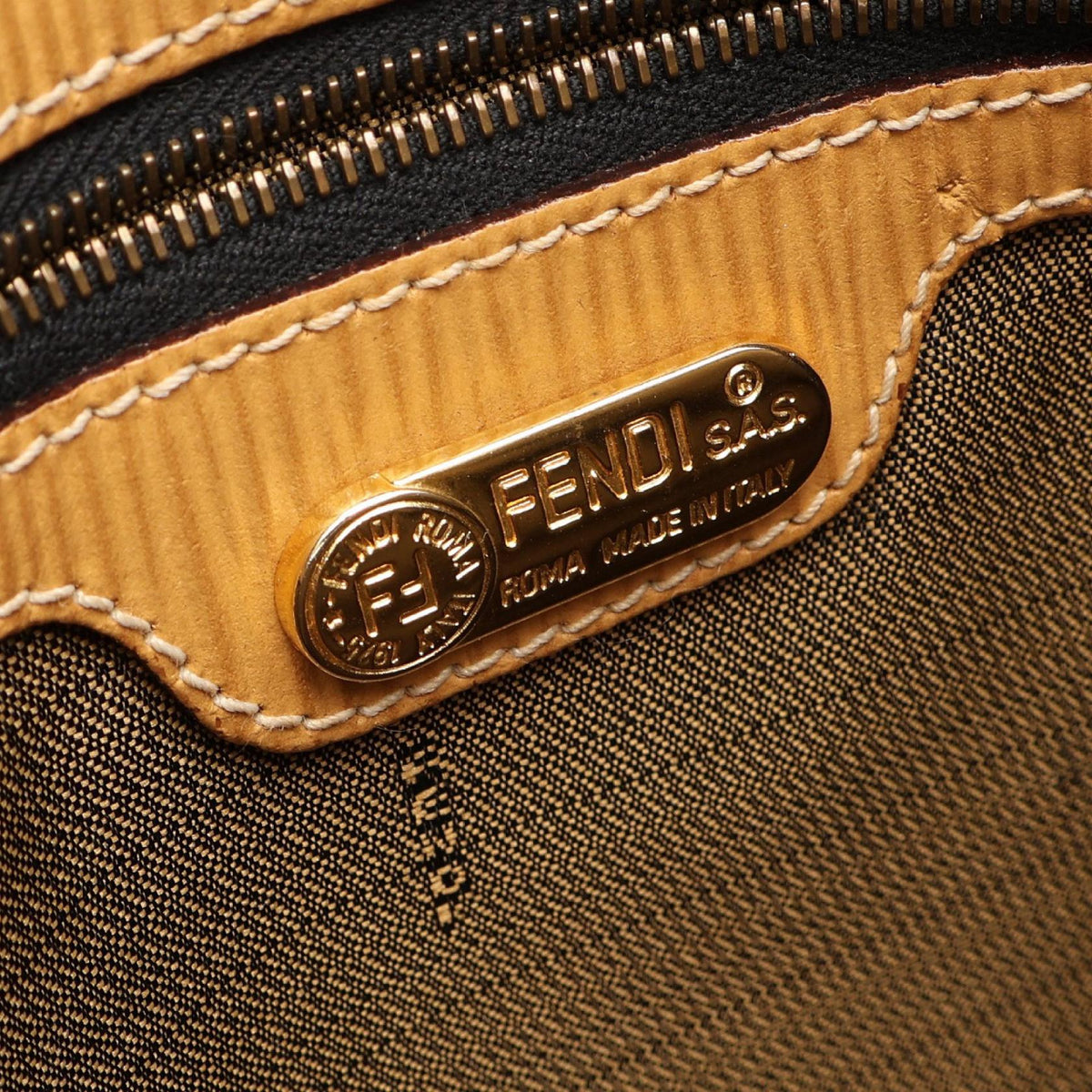 FENDI Zucca Tote Bag Brown/Beige canvas�leather 2101219989068