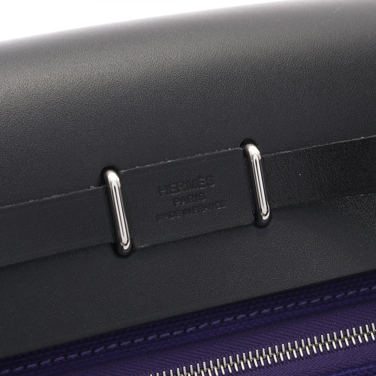 HERMES Airbag Zip Mini Shoulder Bag Purple/Black Towar Military canvas leather Toile Military / Vache leather hunter 2120100032508