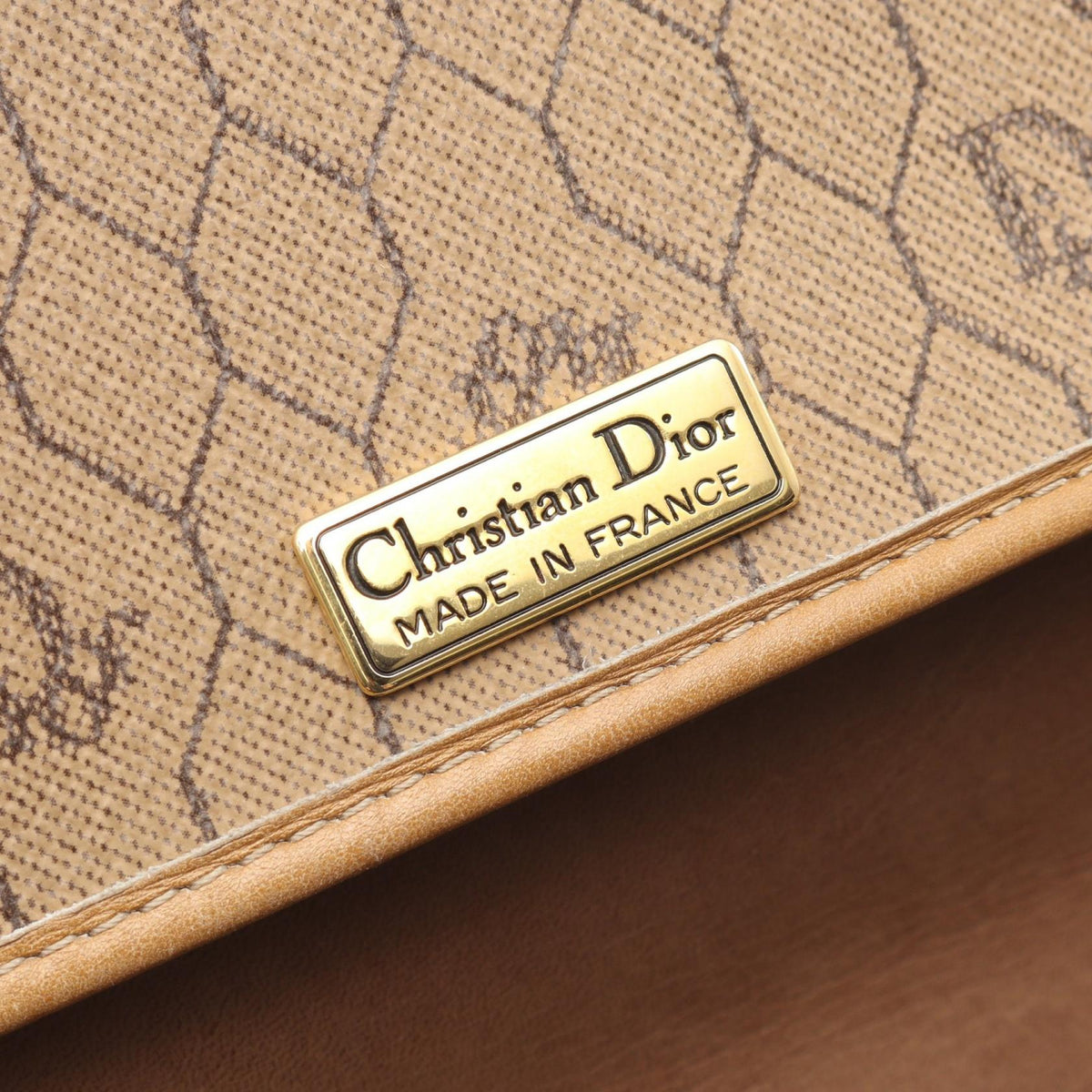 Christian Dior Honeycomb pattern Shoulder Bag Beige/Brown PVC coated canvas leather 2101220083854