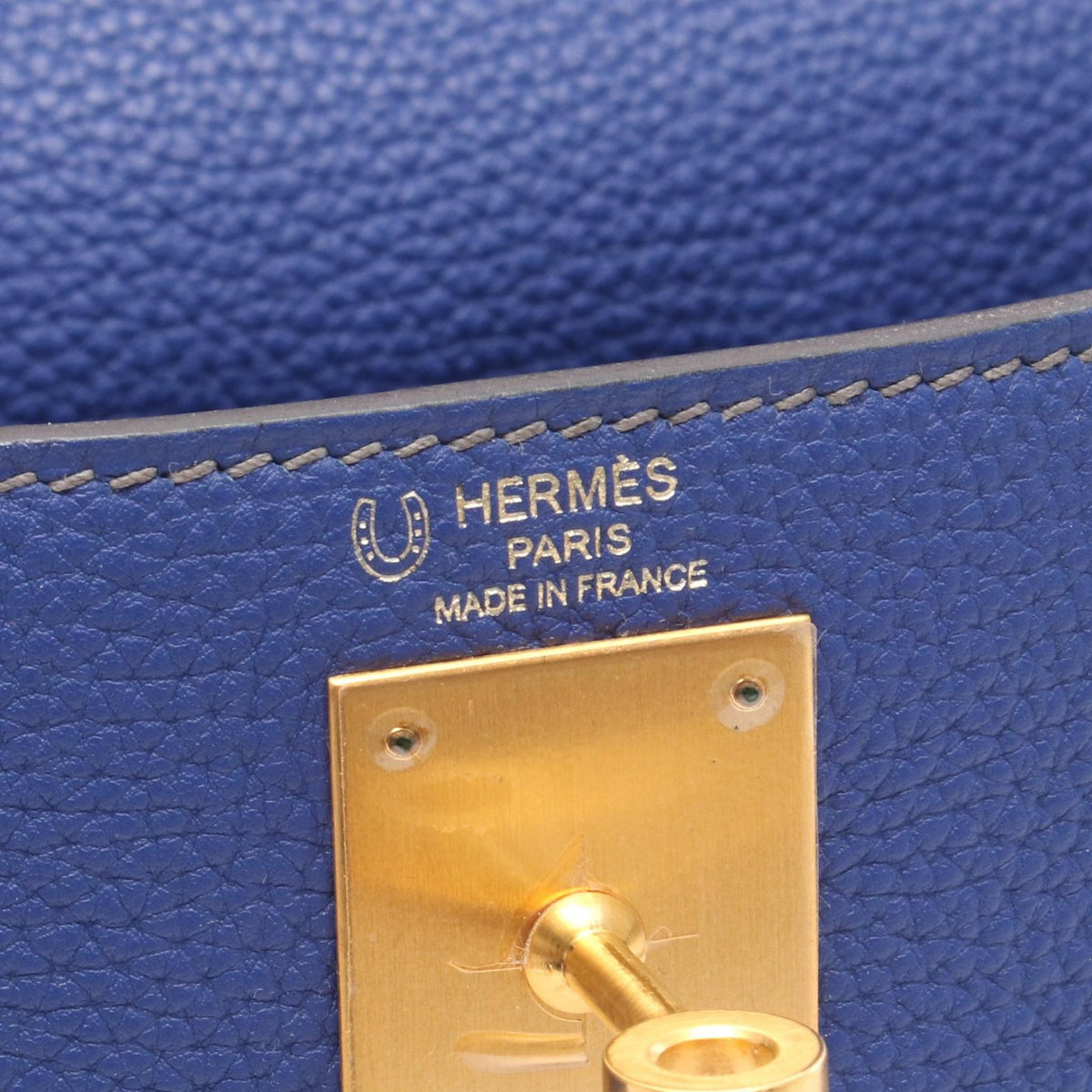 HERMES Kelly 28 Personal Order, Internal Stitching, 2-Way HandbagBlue electric Blue electric Blue/Gray Togo leather leather Togo leather 2101219858364