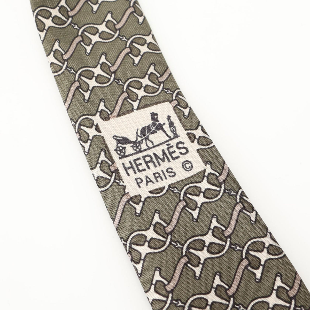HERMES Overall handle tieWhite White Khaki/White/Beige silk silk 2120300053518