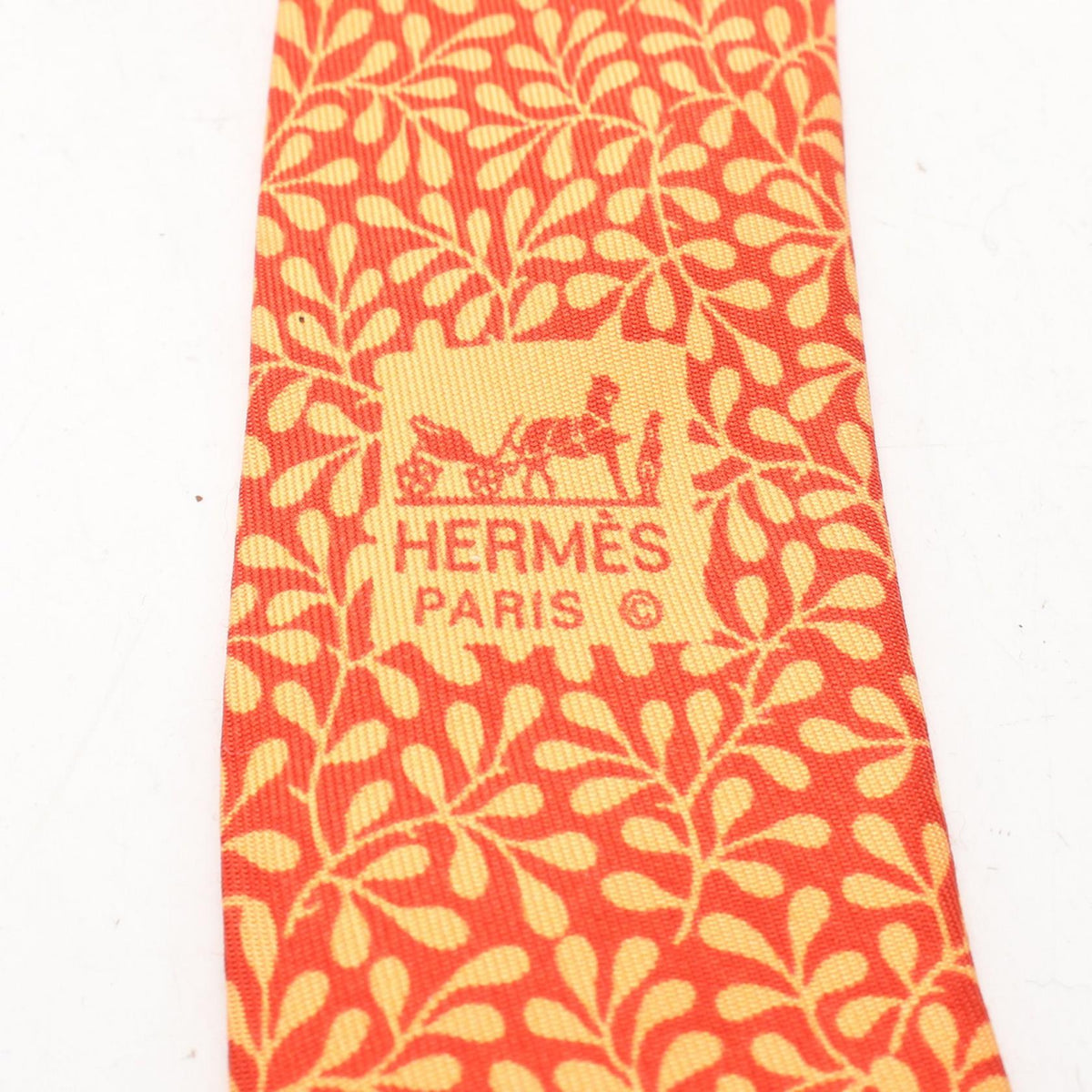 HERMES Leaf pattern tie Red/Orange silk silk 2104102525114