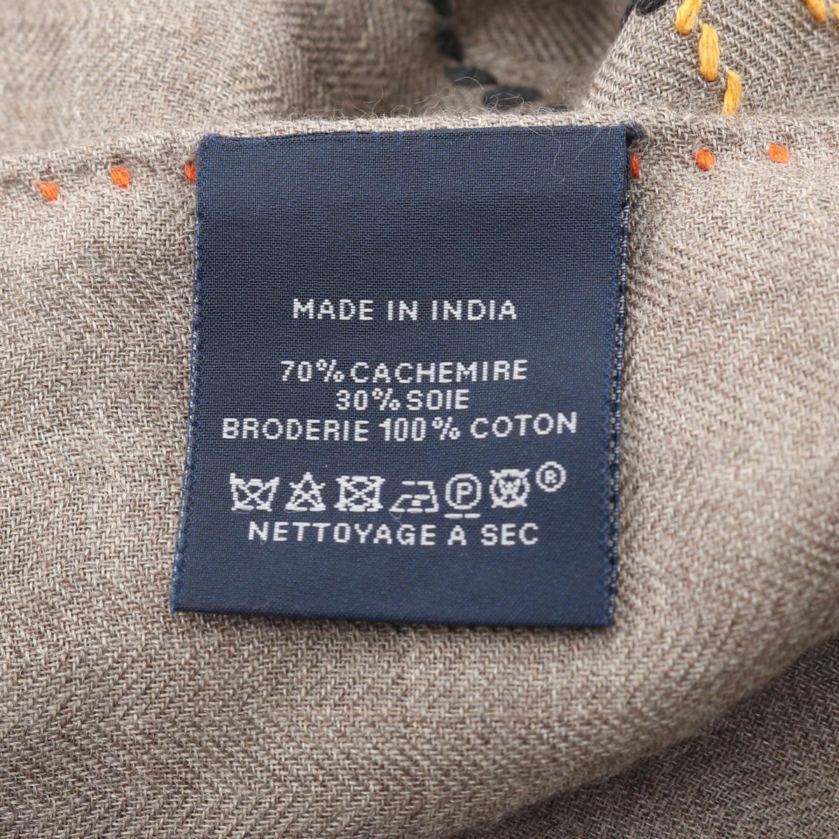 HERMES Rectangle Cheval a la Couverture Stall Beige/Multicolor silk silk cashmere 2104102459655