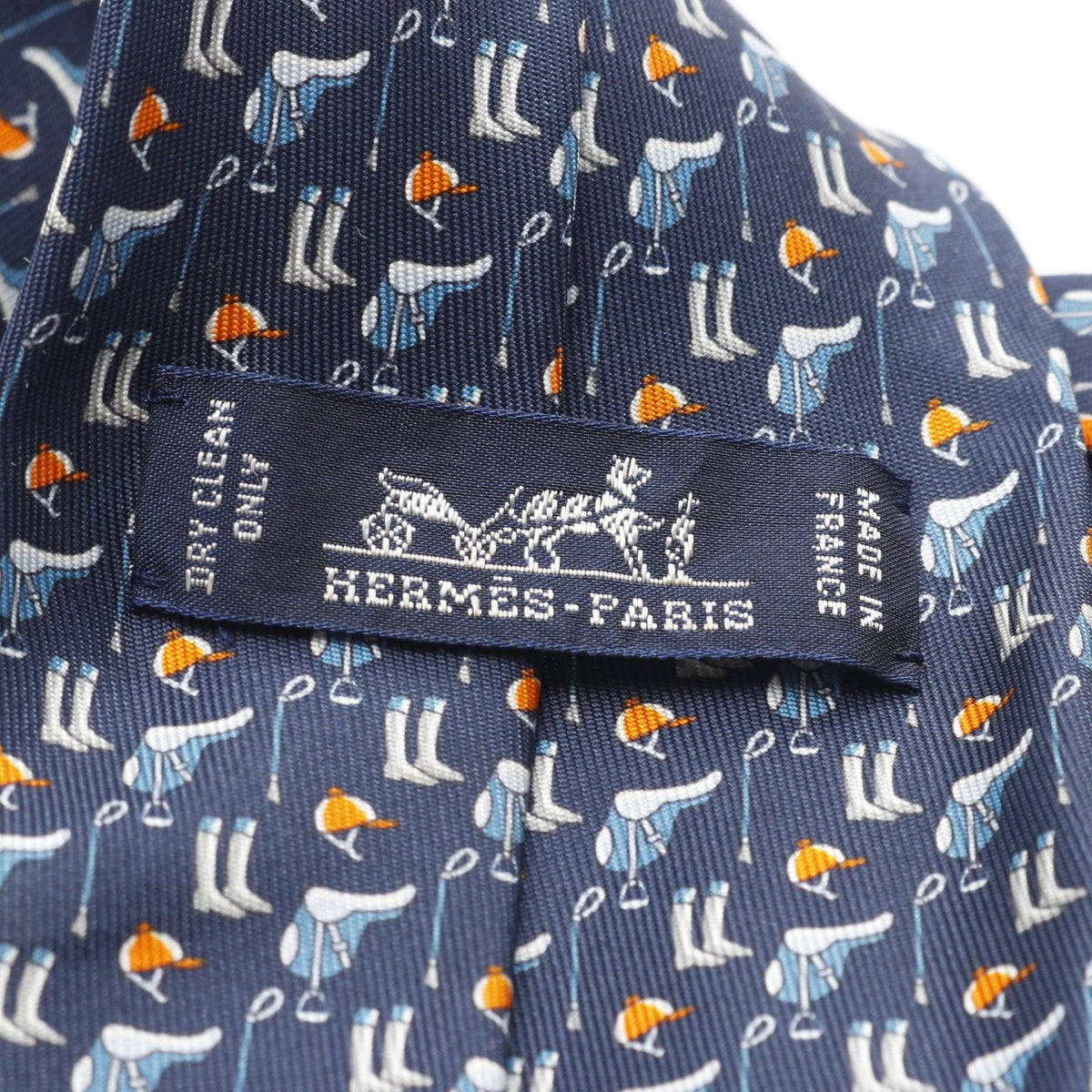 HERMES TENUE DE JOCKEY tieOrange Orange Navy/Orange silk silk 2120900057459