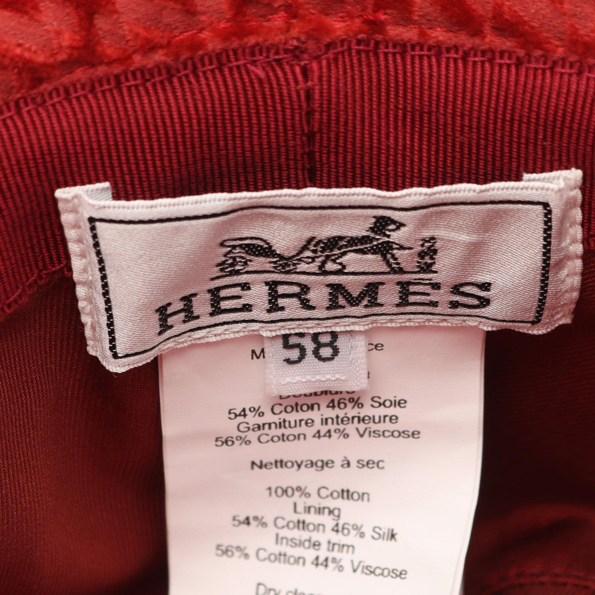 HERMES Harper H pattern velour hat Red Other cotton 2120900132347
