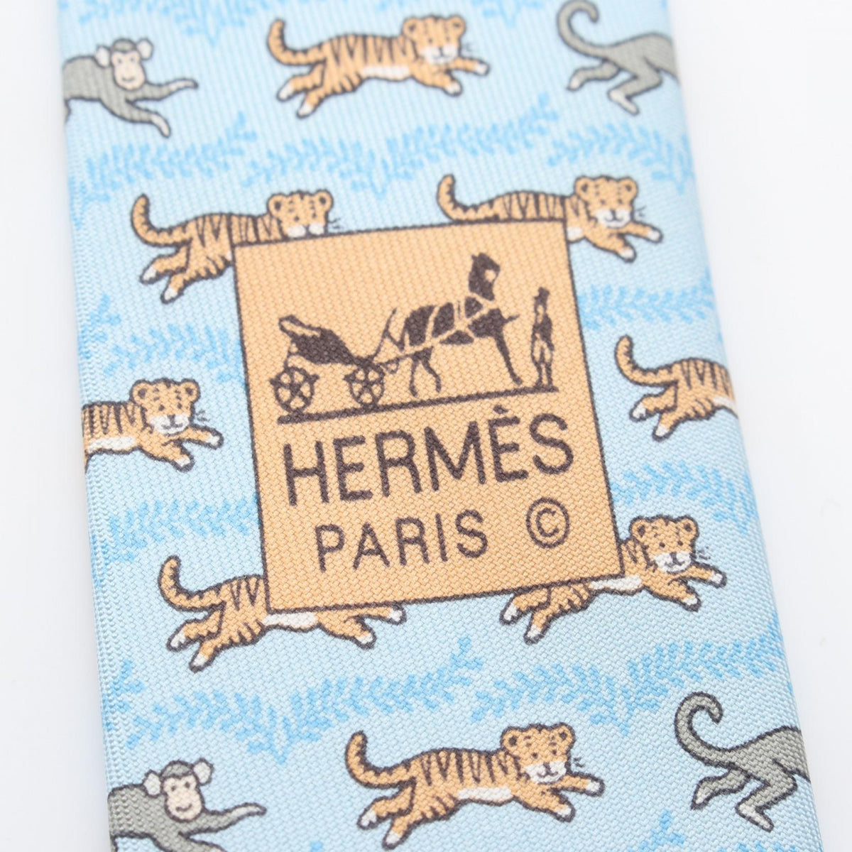 HERMES Tiger pattern Monkey pattern tie Blue/Multicolor silk silk 2106800630176