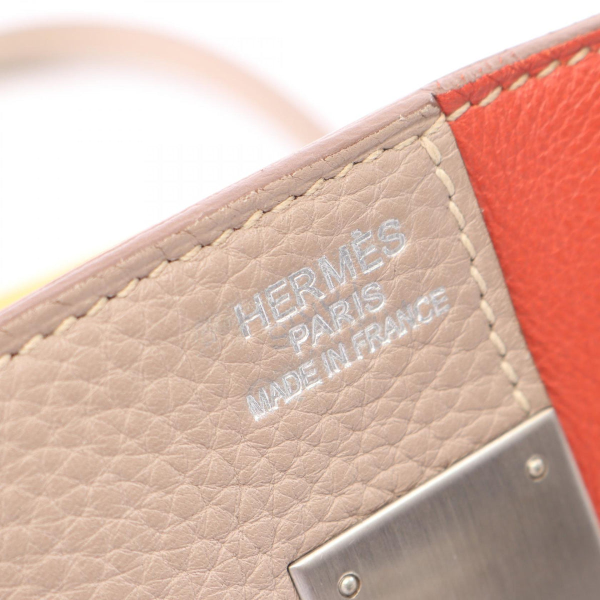 HERMES Birkin 35 Casaque (Gris tourterelle Moutarde Sanguine) HandbagOrange Orange Beige/Orange/Bordeaux Taurillon Clemence Other Taurillon Clemence / Veau Swift leather 2107601166871