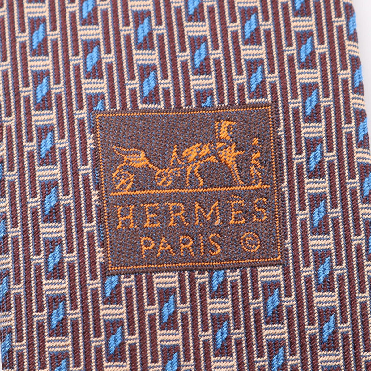 HERMES H logo total pattern tieBordeaux Bordeaux Bordeaux/Beige/Blue silk silk 2118700091247