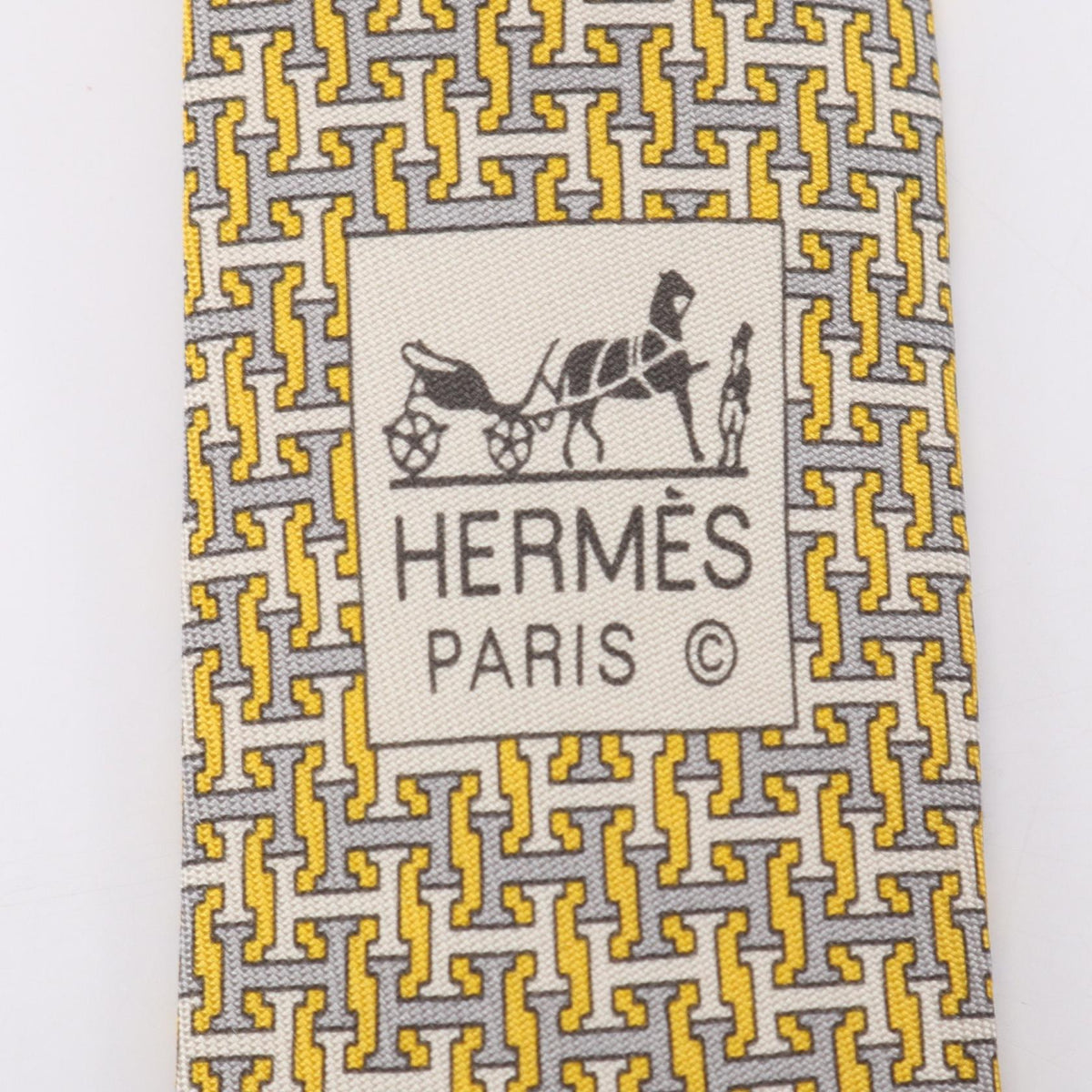 HERMES H logo total pattern tieWhite White Yellow/Gray/White silk silk 2118700091261