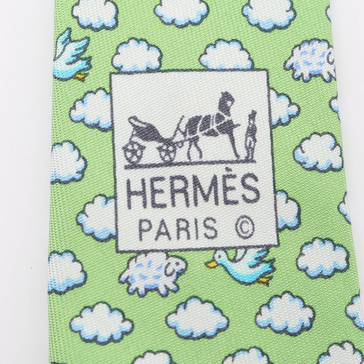 HERMES cloud sheep bird tieWhite White Green/White/Multicolor silk silk 2104102536462
