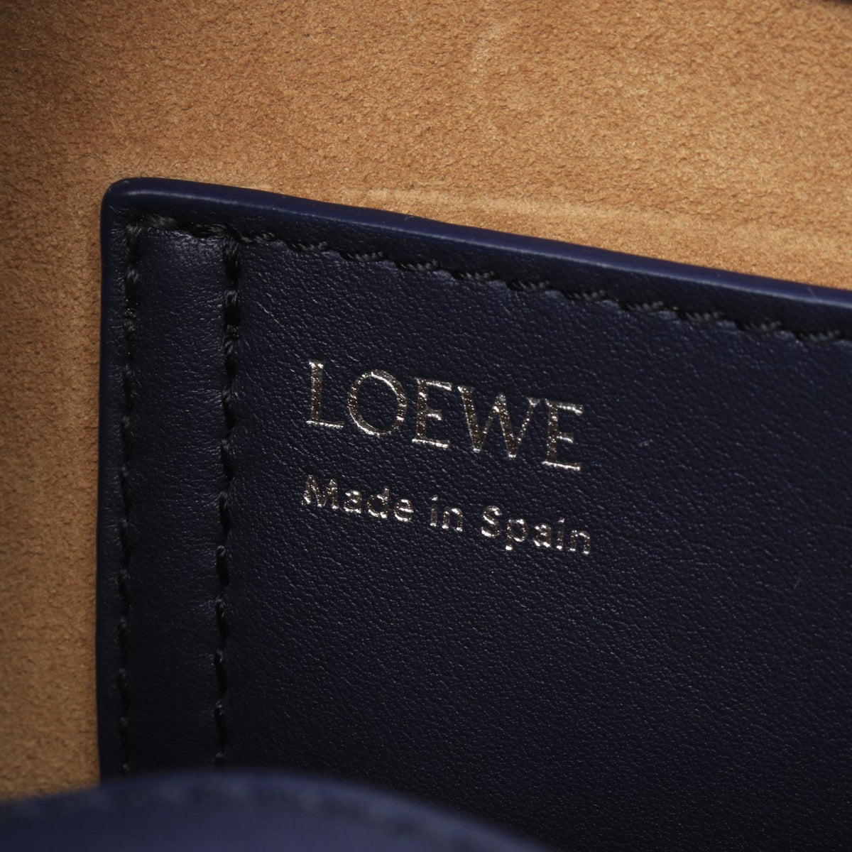 LOEWE Pebble Bucket Bag Mini 2WAY Handbag Navy leather 2101219953748