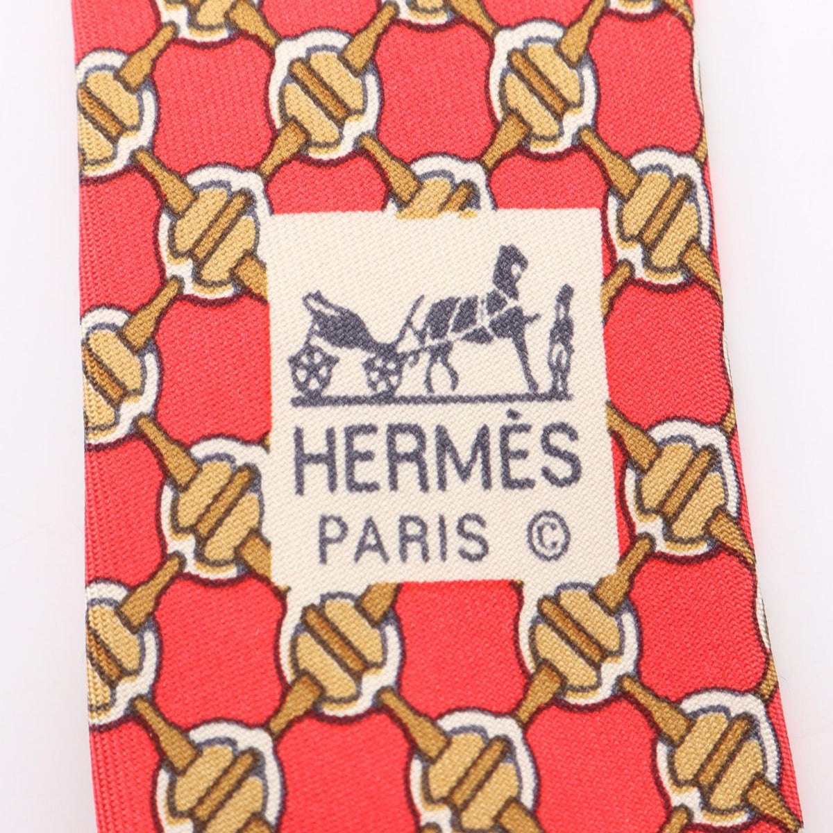 HERMES Overall handle tieWhite White Red/Brown/White silk silk 2104102536530