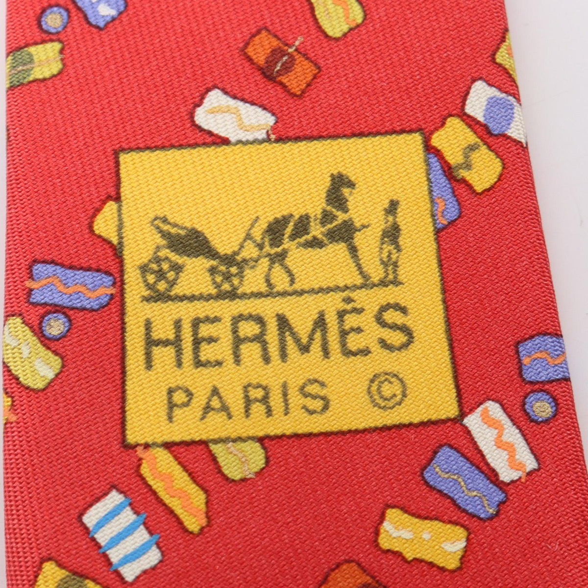 HERMES Overall handle tie Red/Multicolor silk silk 2104102536516