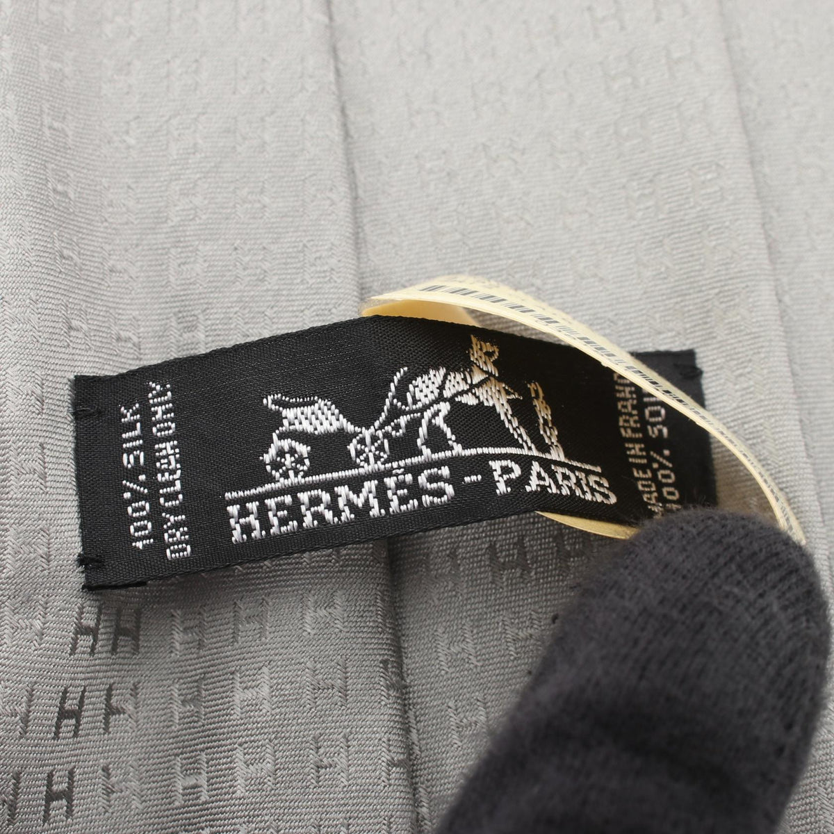 HERMES H pattern tie Gray silk silk 2101219904252