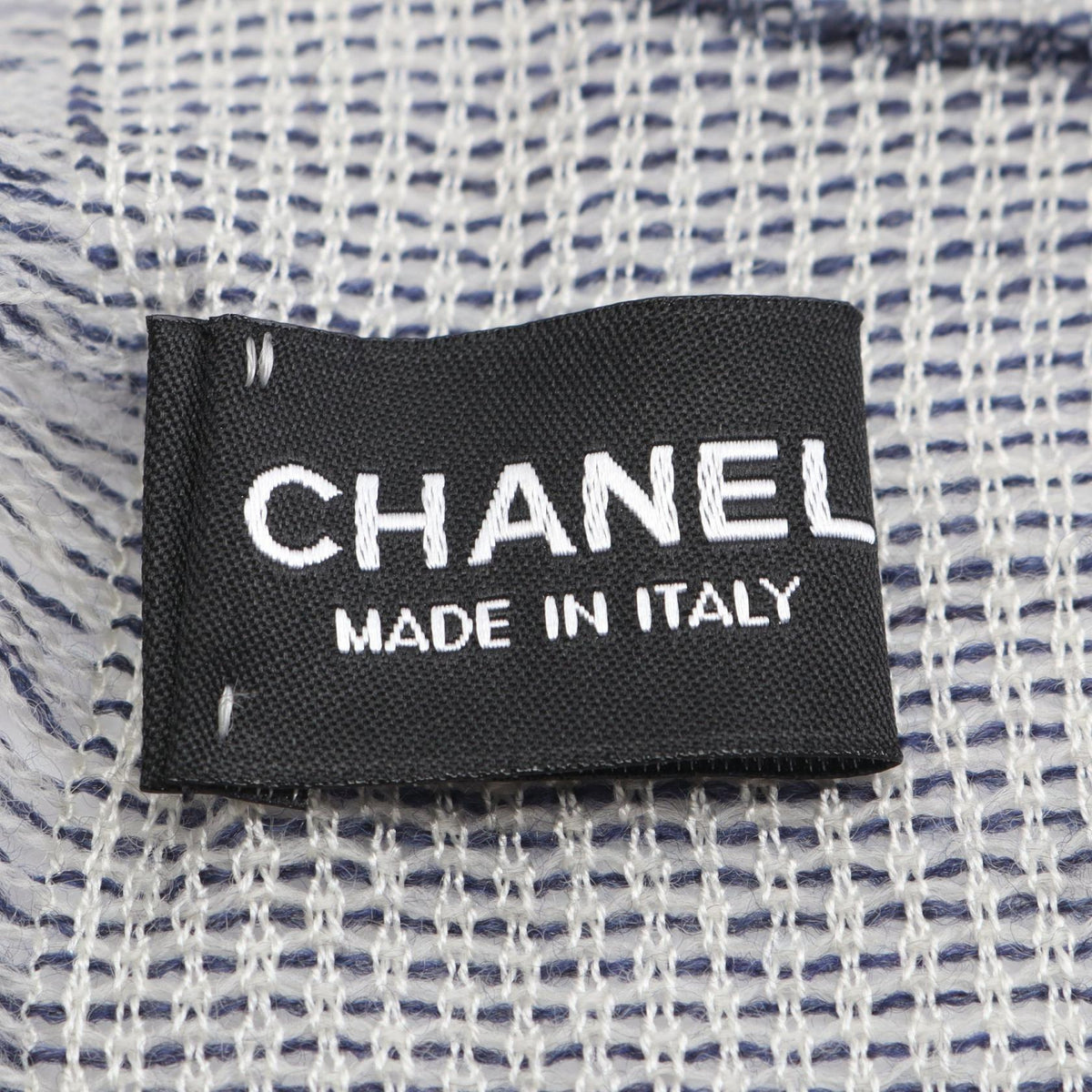 CHANEL White/Navy COCO Mark Camelia wool silk 2104102470674