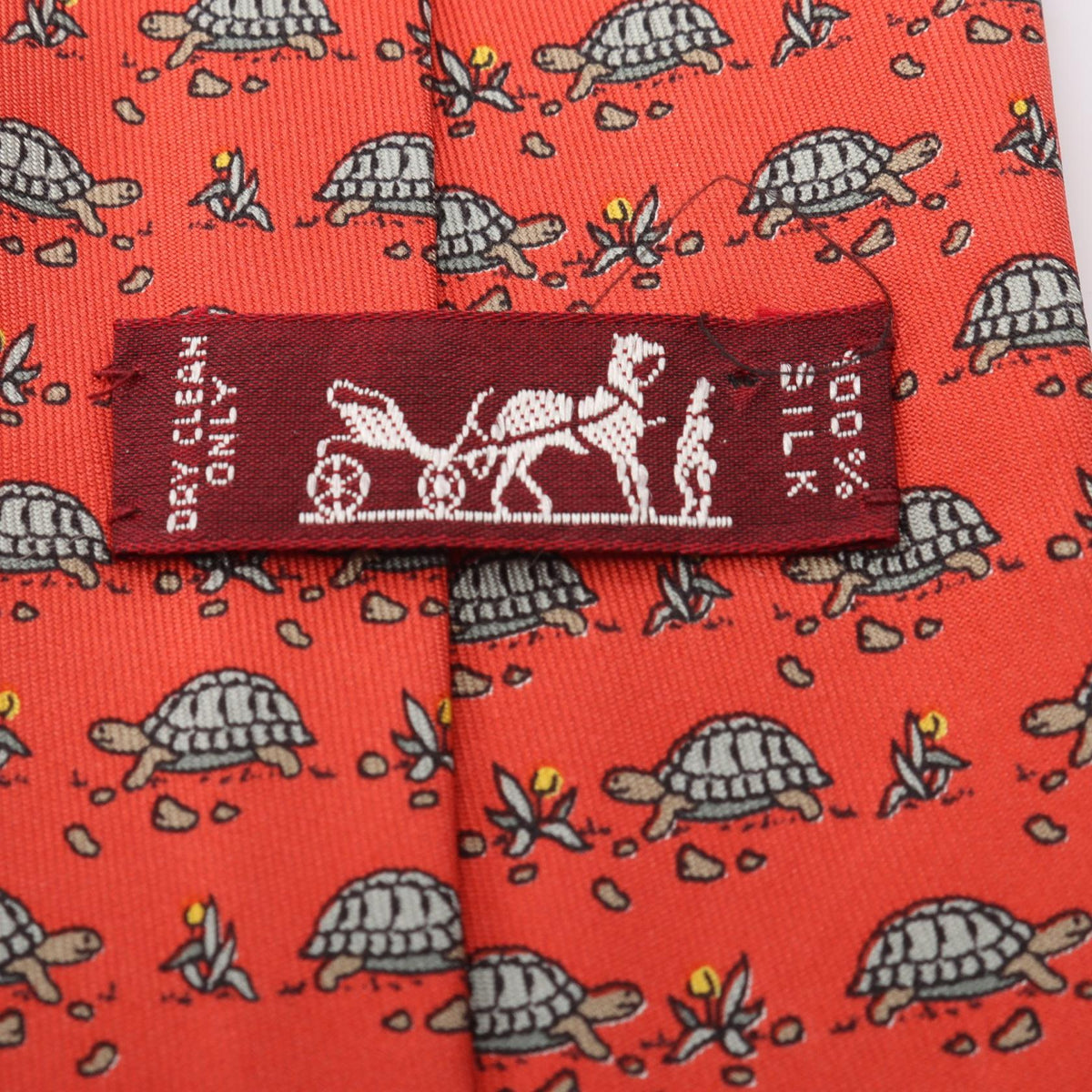 HERMES Animal print turtle tie Red/Multicolor silk silk 2118300094594