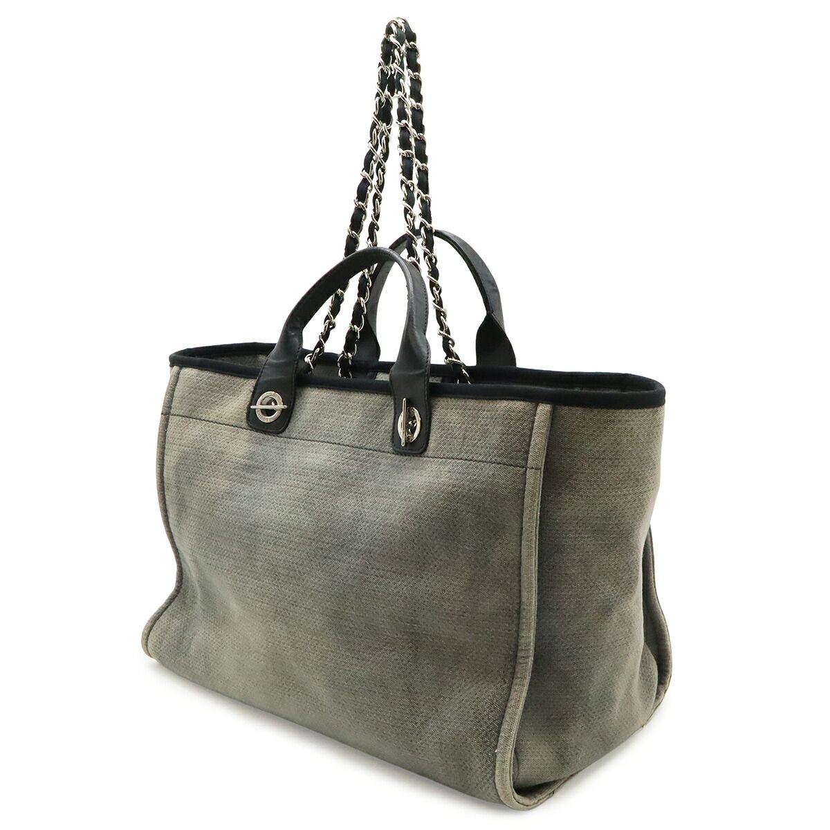 Chanel Deauville Canvas Leather 2way Tote Bag