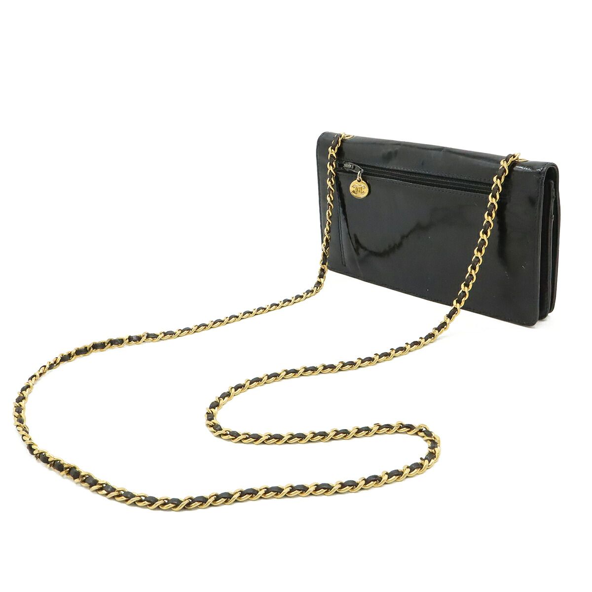 Chanel Coco Mark Patent Leather Chain Wallet Shoulder Bag