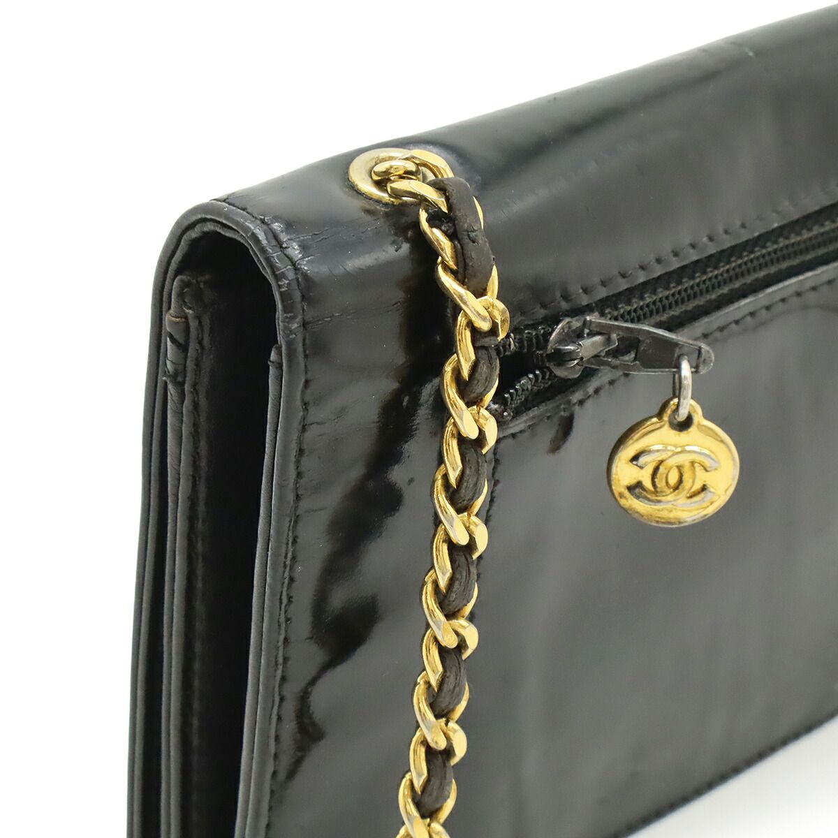 Chanel Coco Mark Patent Leather Chain Wallet Shoulder Bag