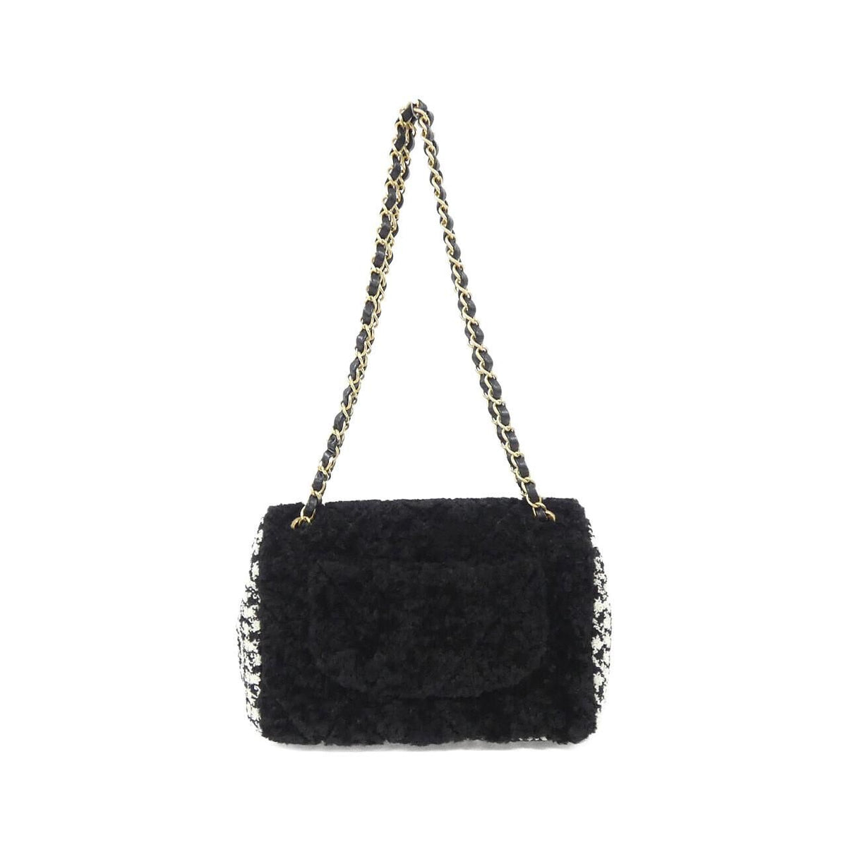 Chanel Shearling Sheepskin Tweed Shoulder Bag