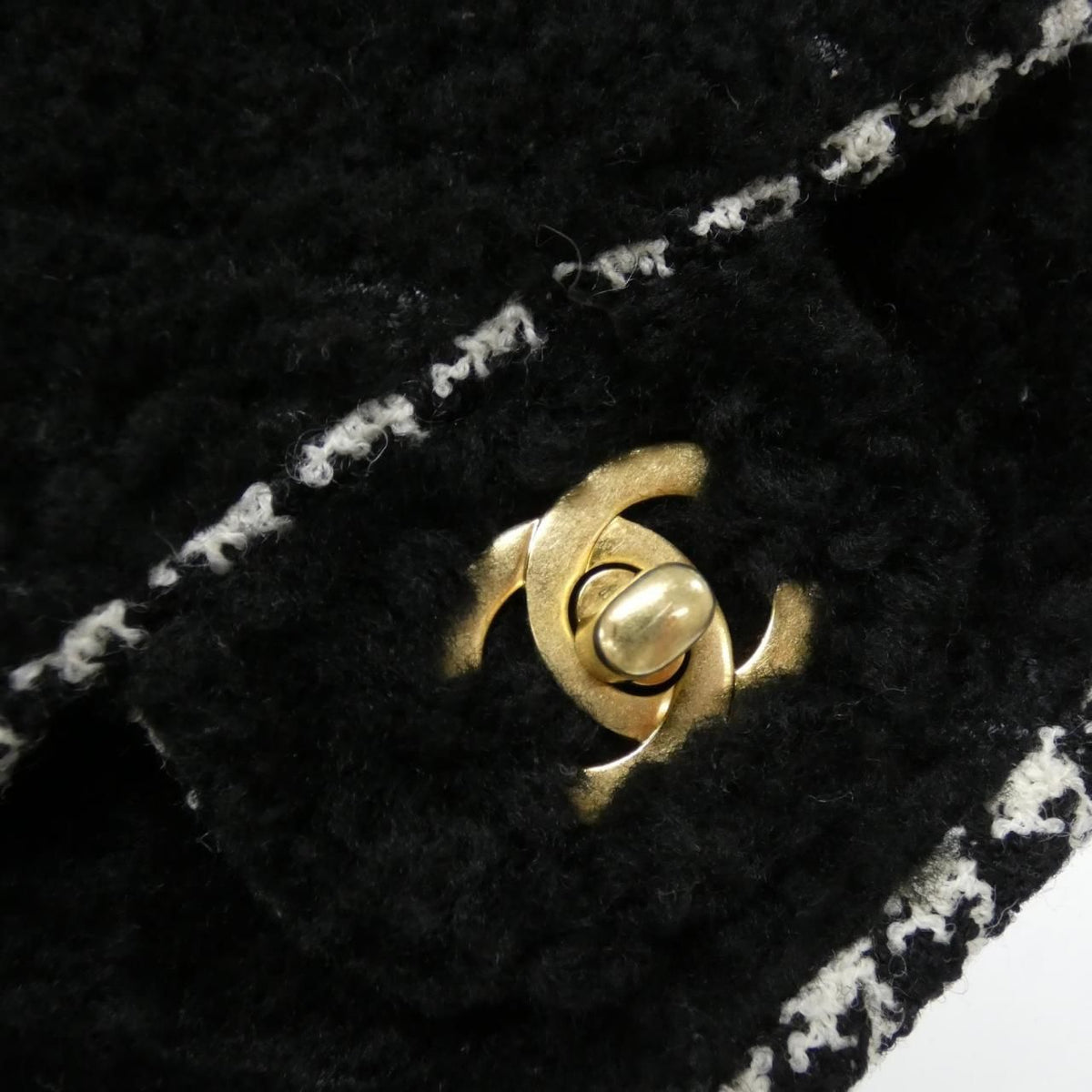 Chanel Shearling Sheepskin Tweed Shoulder Bag