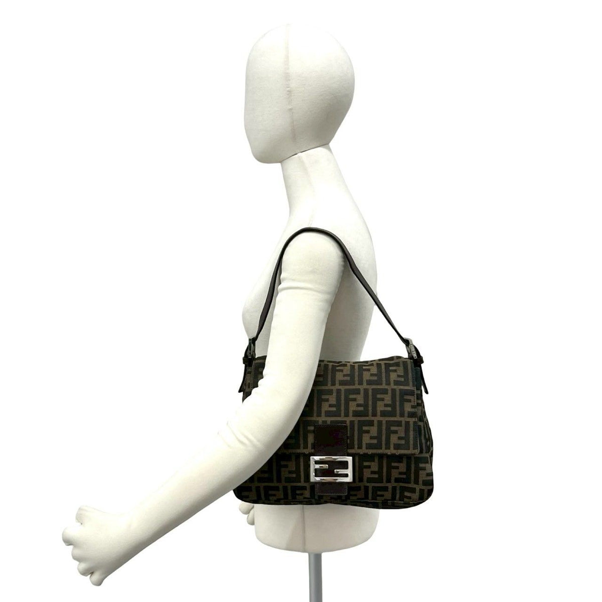 Fendi Mamma Baguette Canvas Leather Shoulder Bag