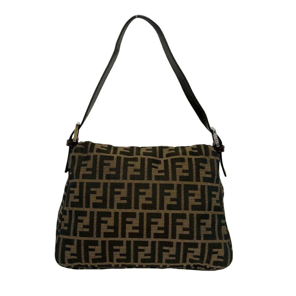 Fendi Mamma Baguette Canvas Leather Shoulder Bag