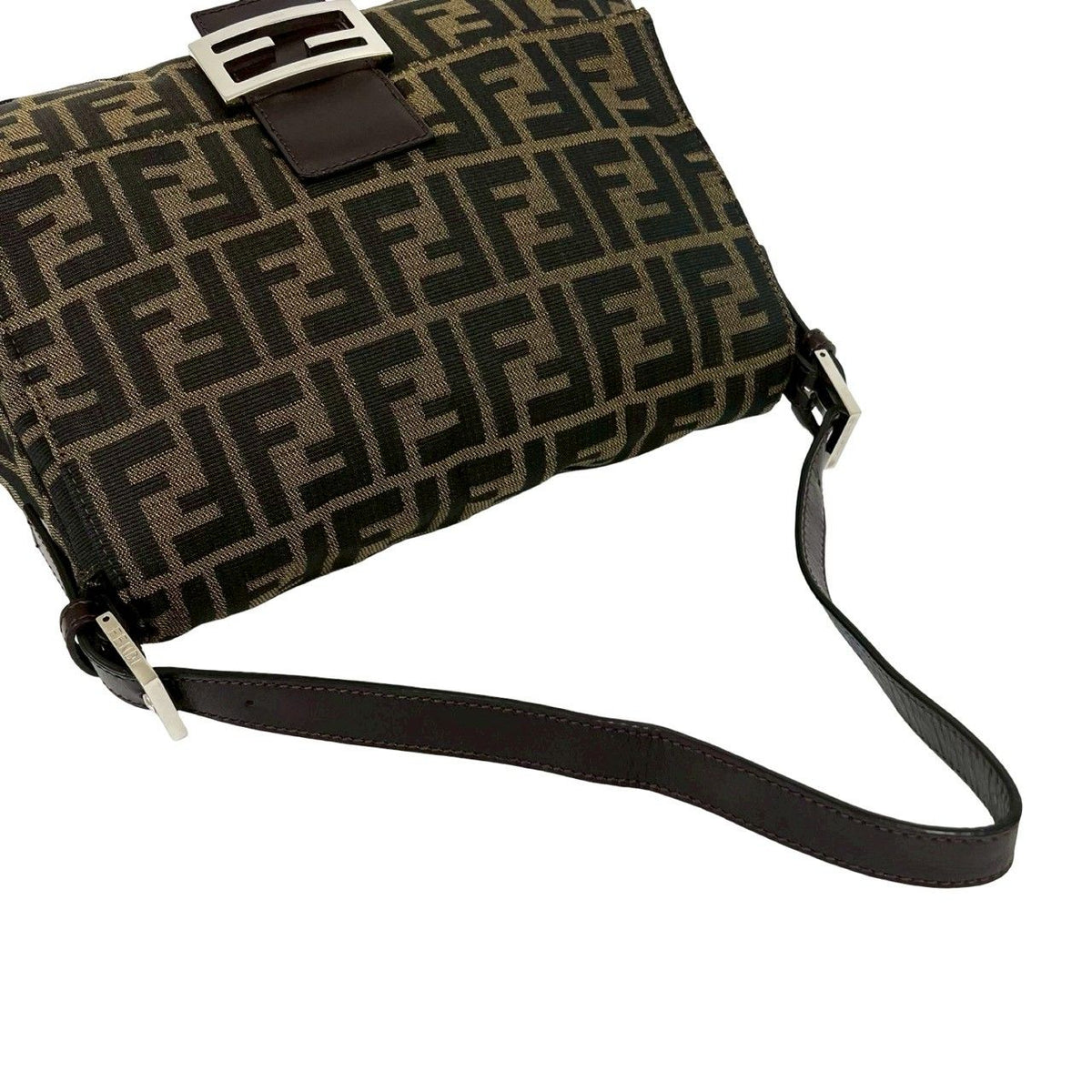 Fendi Mamma Baguette Canvas Leather Shoulder Bag