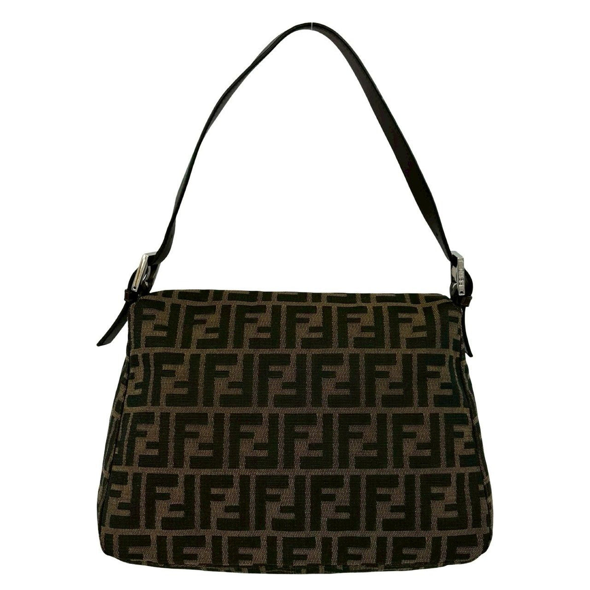 Fendi Mamma Baguette Canvas Leather Shoulder Bag