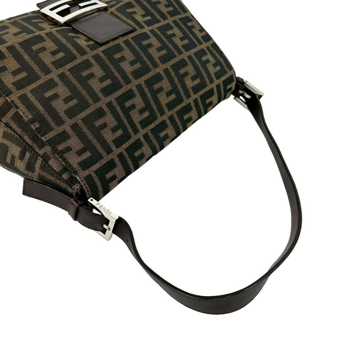 Fendi Mamma Baguette Canvas Leather Shoulder Bag