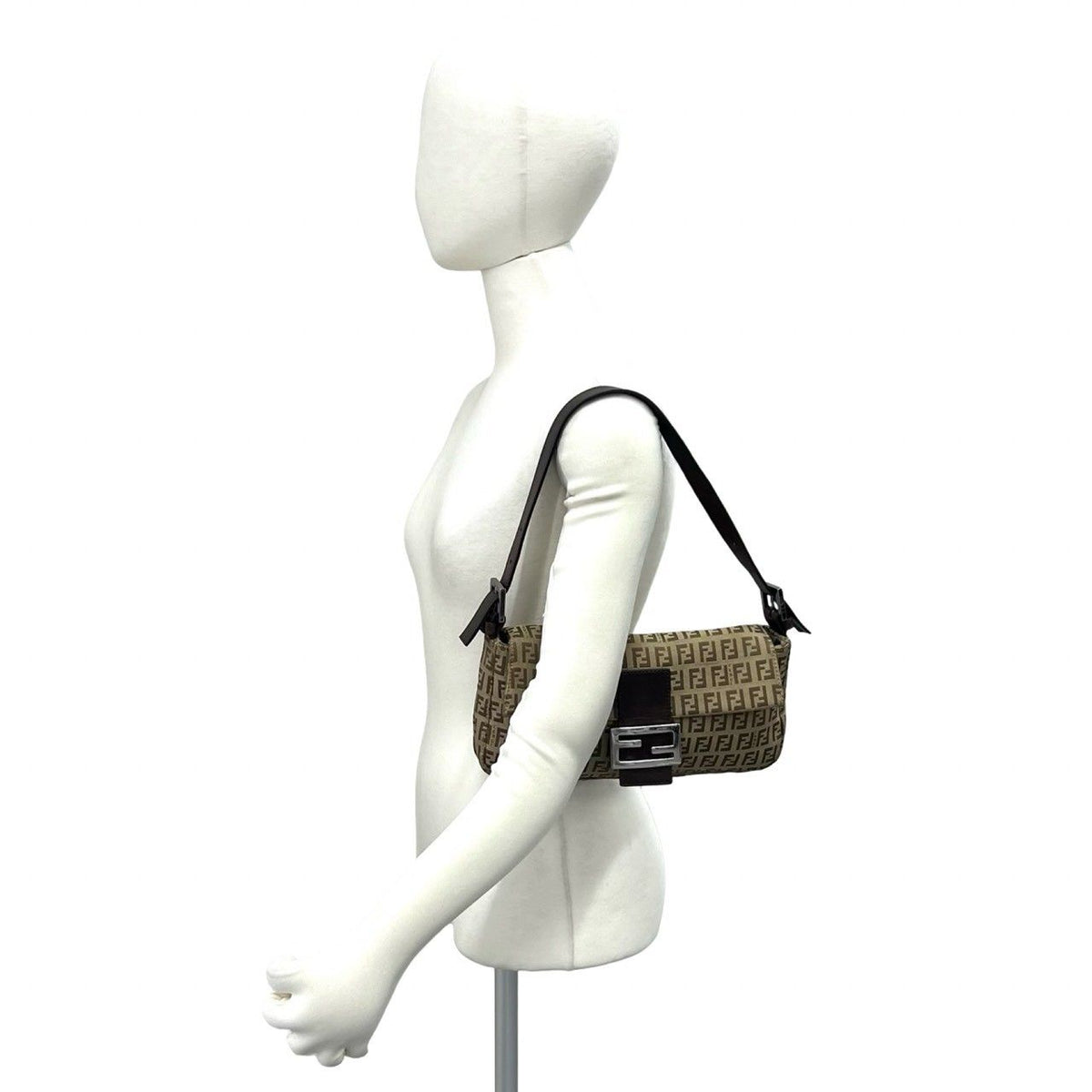 Fendi Zucchino Canvas Leather Shoulder Bag