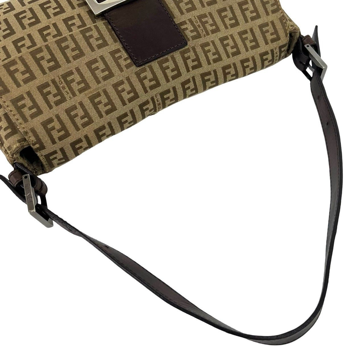Fendi Zucchino Canvas Leather Shoulder Bag