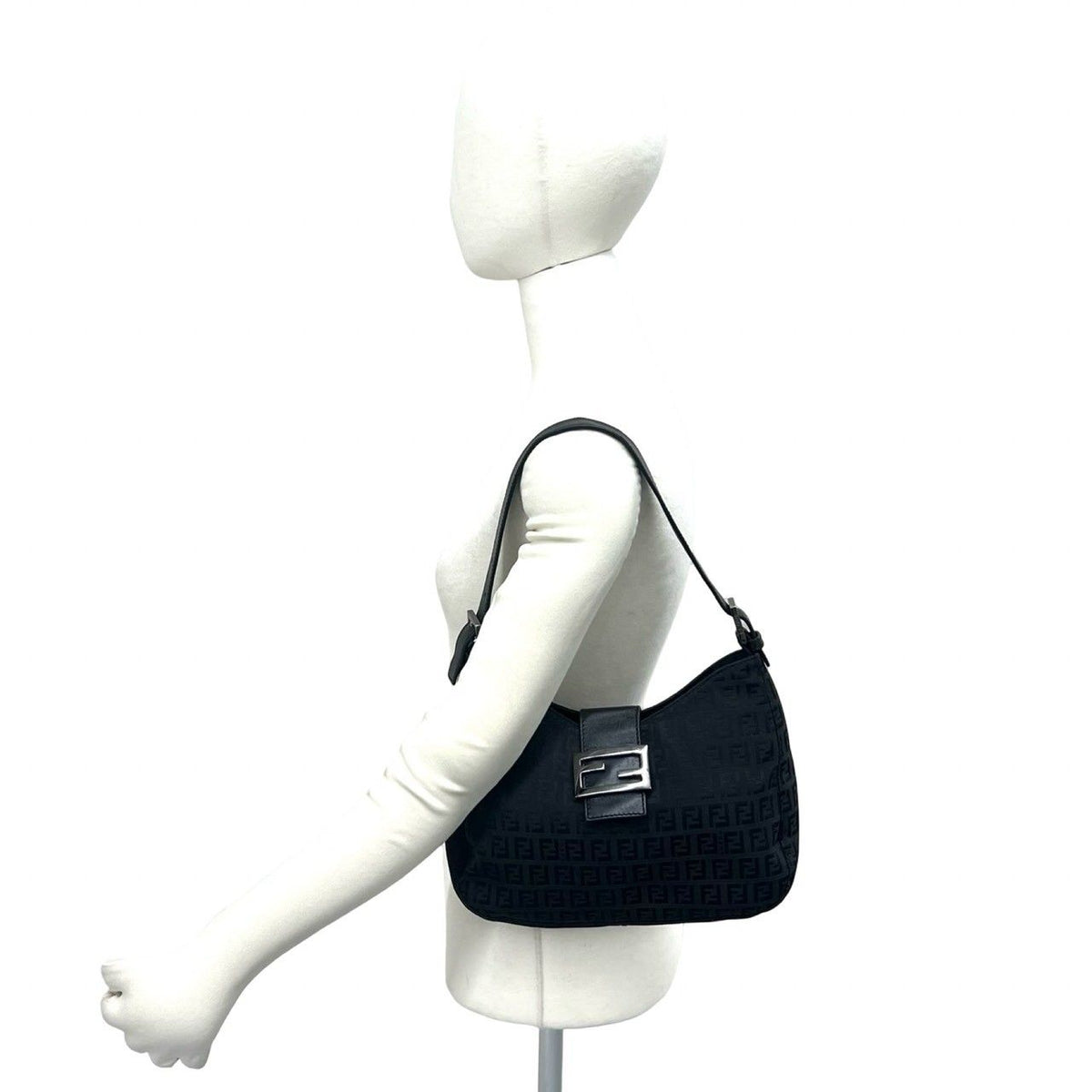Fendi Zucchino Canvas Leather Shoulder Bag