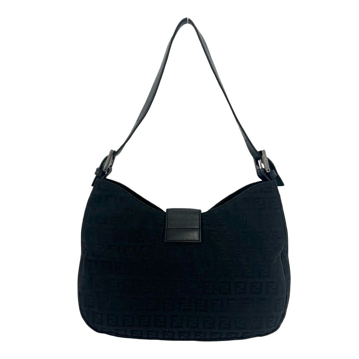 Fendi Zucchino Canvas Leather Shoulder Bag