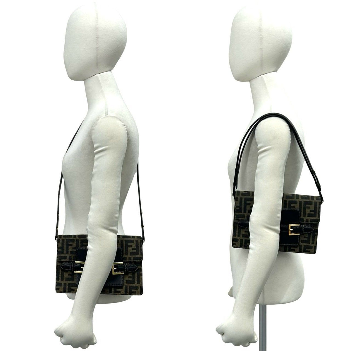 Fendi Zucca Canvas Leather Shoulder Bag