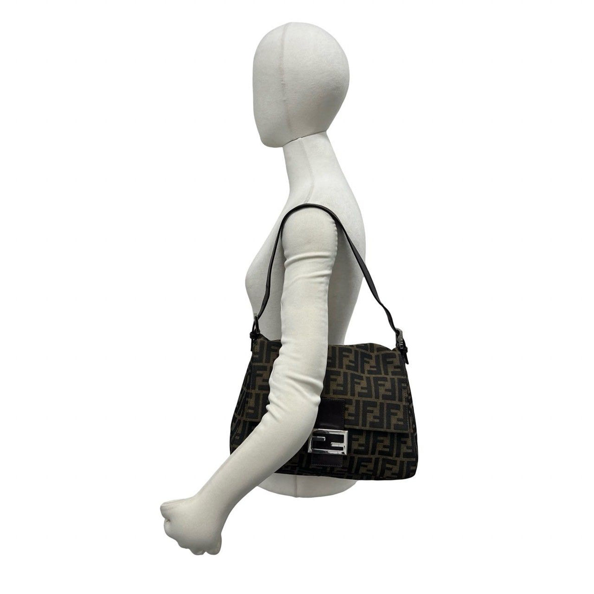 Fendi FF Logo Canvas Leather Shoulder Bag