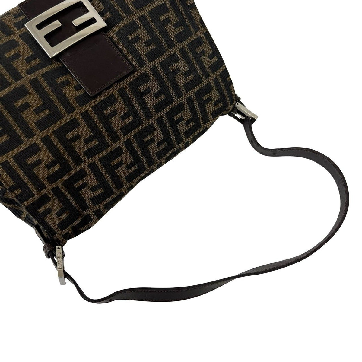 Fendi FF Logo Canvas Leather Shoulder Bag